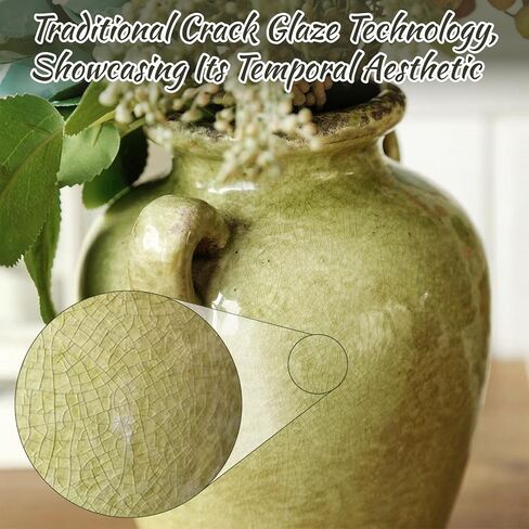 8 Inch Vintage Ceramic Vase, Rustic Chinoiserie Flower Vase Farmhouse Decorative Vases for Home Decor, Ice Cracked Glazed Terracotta Vases for Table Centerpiece Living Room Shelf Decor in Saudi Arabia