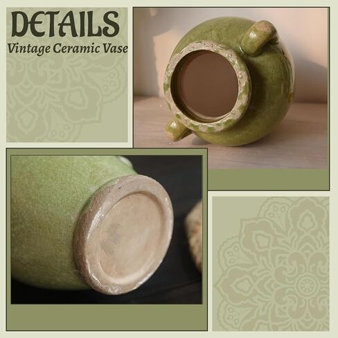 8 Inch Vintage Ceramic Vase, Rustic Chinoiserie Flower Vase Farmhouse Decorative Vases for Home Decor, Ice Cracked Glazed Terracotta Vases for Table Centerpiece Living Room Shelf Decor in Saudi Arabia