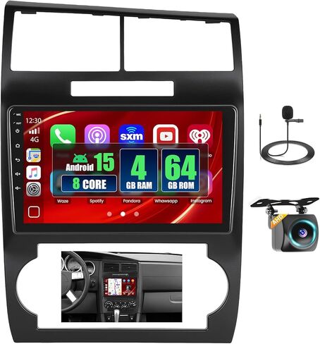 【8 Core 4+64GB】 for Dodge Charger/Magnum 2005-2007 Android 13 Carplay Stereo with Wireless Carplay Android Auto, 9" Touch Screen Radio Dash Kit GPS Navigation WiFi Bluetooth SWC Mic Backup Camera in Kuwait