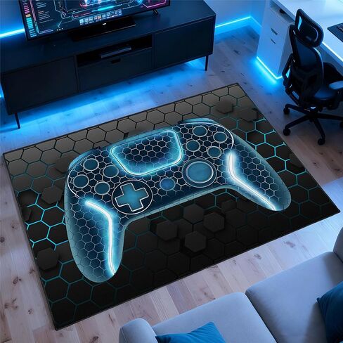 Gamer Rug for Room,3x5 ft Non-Slip Blue Gaming Rugs for Bedroom Living Room and Game Space Decor in Kuwait