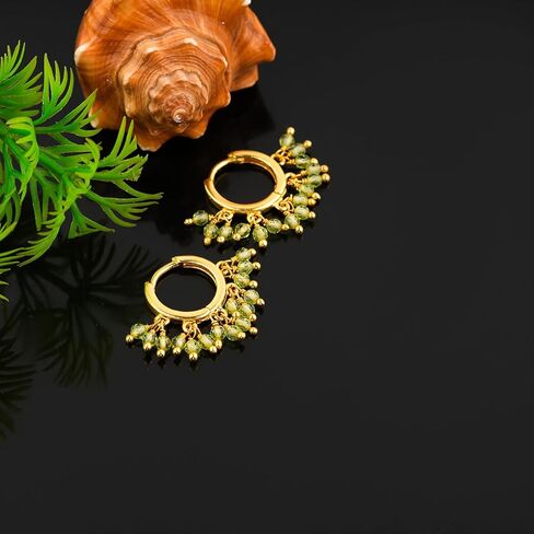 Beads Hoop Earrings for Women – 2.5 mm Natural Gemstone Beads, Hypoallergenic Gold Plated, Lightweight Handmade Small Hoops for Daily Wear, Party & Gift Jewelry in Saudi Arabia