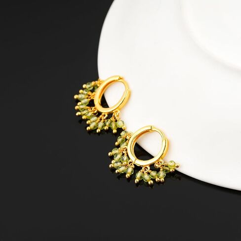 Beads Hoop Earrings for Women – 2.5 mm Natural Gemstone Beads, Hypoallergenic Gold Plated, Lightweight Handmade Small Hoops for Daily Wear, Party & Gift Jewelry in Saudi Arabia
