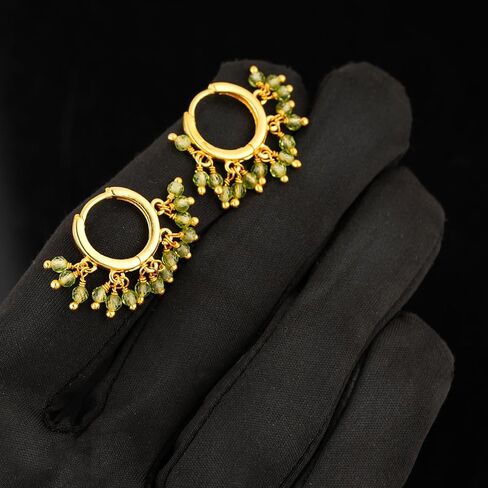 Beads Hoop Earrings for Women – 2.5 mm Natural Gemstone Beads, Hypoallergenic Gold Plated, Lightweight Handmade Small Hoops for Daily Wear, Party & Gift Jewelry in Saudi Arabia