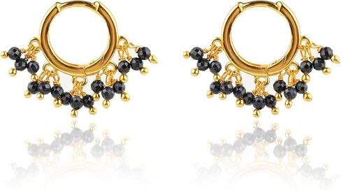 Beads Hoop Earrings for Women – 2.5 mm Natural Gemstone Beads, Hypoallergenic Gold Plated, Lightweight Handmade Small Hoops for Daily Wear, Party & Gift Jewelry in Saudi Arabia