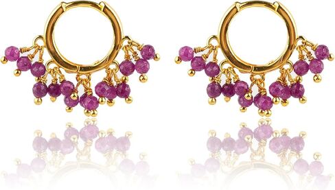 Beads Hoop Earrings for Women – 2.5 mm Natural Gemstone Beads, Hypoallergenic Gold Plated, Lightweight Handmade Small Hoops for Daily Wear, Party & Gift Jewelry in Saudi Arabia