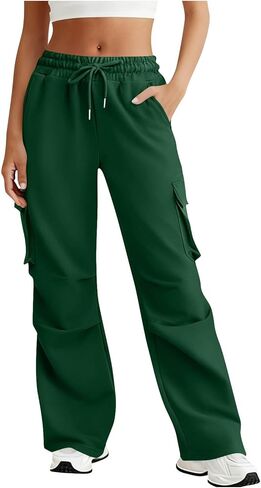 Wide Leg Cargo Sweatpants Women Drawstring High Waisted Baggy Palazzo Pants Stretchy Athletic Lounge Pants with Pockets in Saudi Arabia