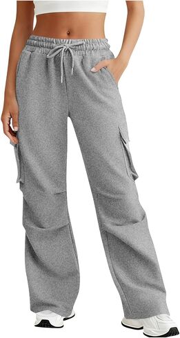 Wide Leg Cargo Sweatpants Women Drawstring High Waisted Baggy Palazzo Pants Stretchy Athletic Lounge Pants with Pockets in Saudi Arabia