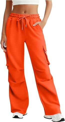 Wide Leg Cargo Sweatpants Women Drawstring High Waisted Baggy Palazzo Pants Stretchy Athletic Lounge Pants with Pockets in Saudi Arabia