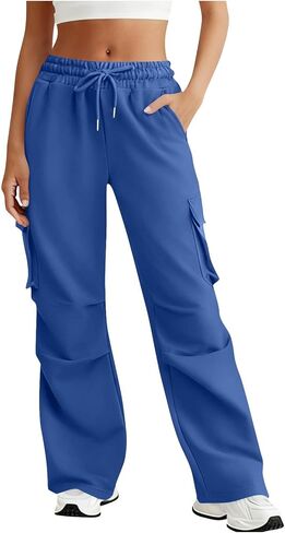 Wide Leg Cargo Sweatpants Women Drawstring High Waisted Baggy Palazzo Pants Stretchy Athletic Lounge Pants with Pockets in Saudi Arabia