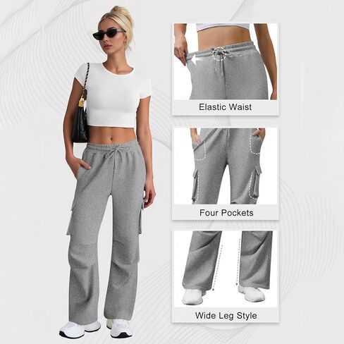 Wide Leg Cargo Sweatpants Women Drawstring High Waisted Baggy Palazzo Pants Stretchy Athletic Lounge Pants with Pockets in Saudi Arabia