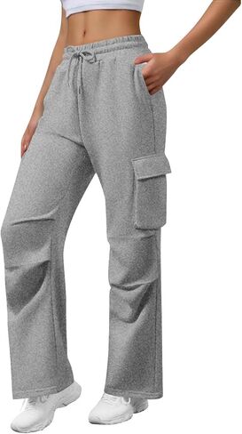 Wide Leg Cargo Sweatpants Women Drawstring High Waisted Baggy Palazzo Pants Stretchy Athletic Lounge Pants with Pockets in Saudi Arabia