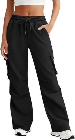 Wide Leg Cargo Sweatpants Women Drawstring High Waisted Baggy Palazzo Pants Stretchy Athletic Lounge Pants with Pockets in Saudi Arabia