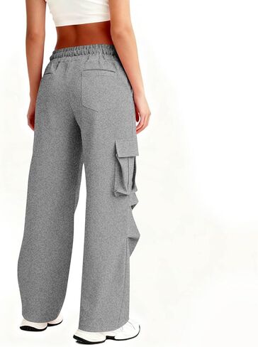 Wide Leg Cargo Sweatpants Women Drawstring High Waisted Baggy Palazzo Pants Stretchy Athletic Lounge Pants with Pockets in Saudi Arabia