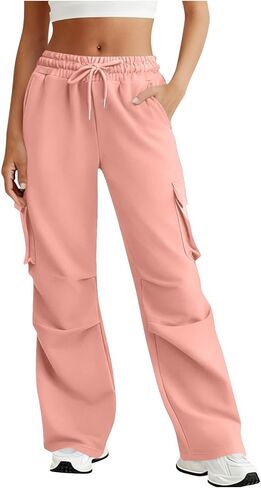 Wide Leg Cargo Sweatpants Women Drawstring High Waisted Baggy Palazzo Pants Stretchy Athletic Lounge Pants with Pockets in Saudi Arabia