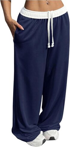 SOLY HUX Women's Drawstring Sweatpants Color Block Elastic Waist Casual Baggy Wide Leg Pants with Pockets in Saudi Arabia
