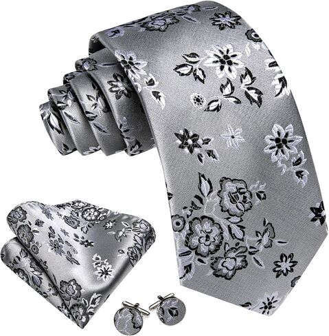Flower Necktie Set Cufflinks Pocket Square for man Buisness Wedding in Saudi Arabia
