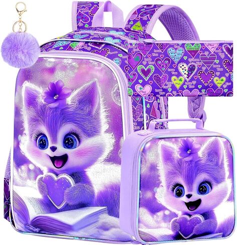 AGSDON 3 قطع حقيبة ظهر يونيكورن للفتيات، 16 بوصة حقائب ظهر للأطفال للفتيات مقاومة للماء في مرحلة ما قبل المدرسة، حقيبة كتب ابتدائية مع صندوق غداء in Kuwait