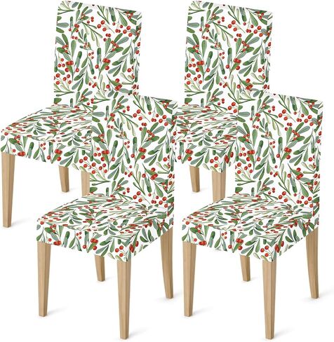 JarThenaAMCS 4Pcs Christmas Chair Covers Dining Chair Slipcover Xmas Holly & Berry Removable Seat Covers for Home Kitchen Hotel Restaurant Decor in Saudi Arabia