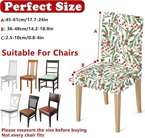 JarThenaAMCS 4Pcs Christmas Chair Covers Dining Chair Slipcover Xmas Holly & Berry Removable Seat Covers for Home Kitchen Hotel Restaurant Decor in Saudi Arabia