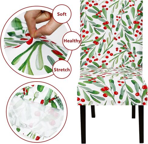 JarThenaAMCS 4Pcs Christmas Chair Covers Dining Chair Slipcover Xmas Holly & Berry Removable Seat Covers for Home Kitchen Hotel Restaurant Decor in Saudi Arabia