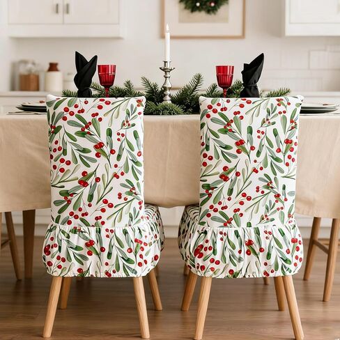 JarThenaAMCS 4Pcs Christmas Chair Covers Dining Chair Slipcover Xmas Holly & Berry Removable Seat Covers for Home Kitchen Hotel Restaurant Decor in Saudi Arabia