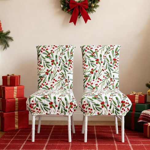 JarThenaAMCS 4Pcs Christmas Chair Covers Dining Chair Slipcover Xmas Holly & Berry Removable Seat Covers for Home Kitchen Hotel Restaurant Decor in Saudi Arabia