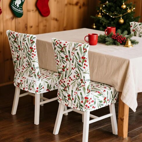 JarThenaAMCS 4Pcs Christmas Chair Covers Dining Chair Slipcover Xmas Holly & Berry Removable Seat Covers for Home Kitchen Hotel Restaurant Decor in Saudi Arabia
