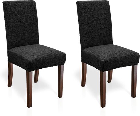 Teddy Wool Dining Chair Covers Soft Teddy Wool Dining Room Chair Covers Set of 4, Washable Kitchen Chairs Slipcovers Elastic Chairs Slipcover for Home and Kitchen (Black 4PCS) in Saudi Arabia