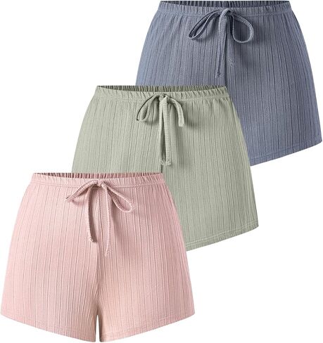 Women's 3 Pack Drawstring Lounge Shorts Summer High Elastic Waist Straight Leg Pajama Bottoms Sleepwear in Saudi Arabia