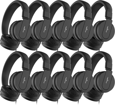 سماعات Ailihen Kids Bulk 10 عبوات للفصول الدراسية K-12 ، سماعات سلكية على الأذن مع الميكروفون وحجم 93 ديسيبل محدودة ، مقبس 3.5 مم لكتب كروم ، الكمبيوتر ، الكمبيوتر المحمول (متعدد الألوان) in Kuwait