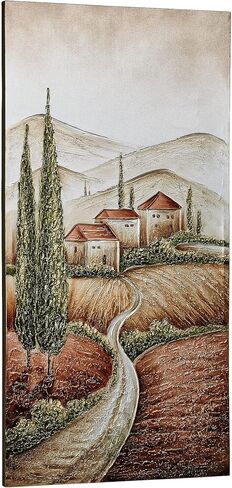 لوحة فنية جدارية من القماش من Touch of Class Tuscan Valley - أخضر، صدأ، عاجي - جبال معدنية لغرفة النوم، غرفة الطعام، غرفة المعيشة، قبو النبيذ، الكرم، المدخل - مرسومة يدويًا in Kuwait