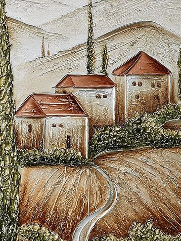 لوحة فنية جدارية من القماش من Touch of Class Tuscan Valley - أخضر، صدأ، عاجي - جبال معدنية لغرفة النوم، غرفة الطعام، غرفة المعيشة، قبو النبيذ، الكرم، المدخل - مرسومة يدويًا in Kuwait