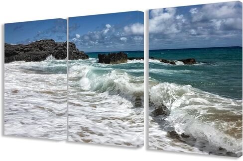 Stupell Home Décor Breaking Waves Coastal Scene Triptych Stretched Canvas Wall Art Set, 16 x 1.5 x 24, Proudly Made in USA in Saudi Arabia