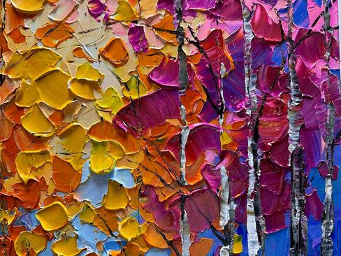 V-inspire Abstract Forest Oil Painting, Hand Painted Canvas Wall Art, 24 x 48 inches, Colorful Autumn Landscape in Saudi Arabia