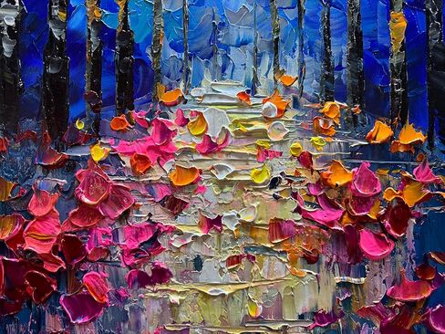 V-inspire Abstract Forest Oil Painting, Hand Painted Canvas Wall Art, 24 x 48 inches, Colorful Autumn Landscape in Saudi Arabia