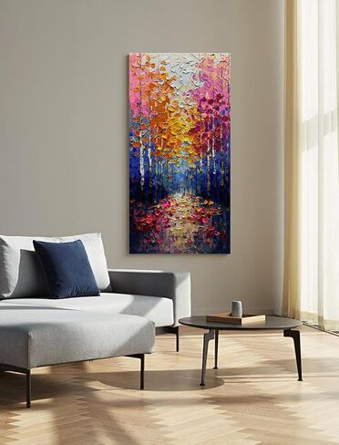V-inspire Abstract Forest Oil Painting, Hand Painted Canvas Wall Art, 24 x 48 inches, Colorful Autumn Landscape in Saudi Arabia