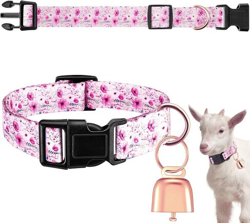 Goat Collars with Bells, Sheep Grazing Copper Bells and Adjustable Nylon Collar Set Loud Bronze Bell for Summer Small Farm Animal Sheep Cow Dog Accessories(Pink Rose) in Saudi Arabia