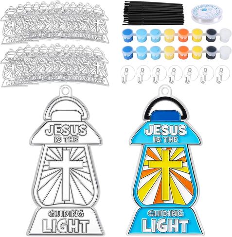 Poen 28 Sets Religious Jesus is My Rock Suncatchers Kits for Kids Ornaments Crafts Flip Flop Window Paint Art DIY Decor for Sunday School VBS Classroom Activities Holiday Party in Saudi Arabia