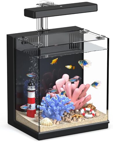 Beta Fish Tank, 2 Gallon Fish Aquariums with Filter & Light, Self Cleaning Fish Tanks for Kids & Starter, Black in Kuwait