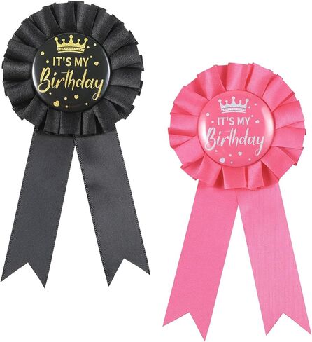 2 Pcs ''IT'S MY Birthday'' Brooch, Happy Birthday Badge Pin, Black Pink Birthday Button Decorations for Men Women in Saudi Arabia