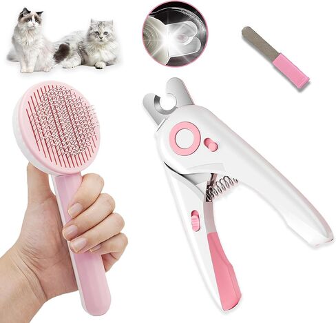 مجموعة 3pcs Cat Grooming ، Mail Clipper Trimmer مع مصباح LED وملف الأظافر ، فرشاة للتسلق ، مشط للقطط ذات الشعر الطويل ، مستلزمات الحيوانات الأليفة والضروريات ، الهدايا لمحبي القط in Kuwait