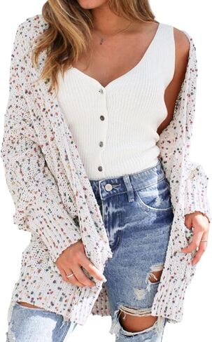SELINK Women's Cardigan Sweater Casual Confetti Rib Knit Long Sleeve Cardigan Daily Outwear in Saudi Arabia
