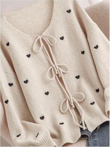 WDIRARA Women's Plus Size Heart Pattern Tie Front Cardigan Sweater Long Sleeve Knit Outerwear in Saudi Arabia