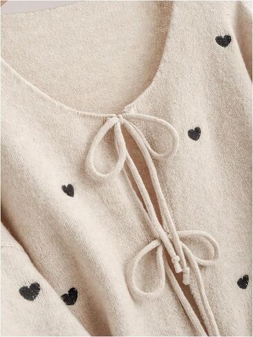 WDIRARA Women's Plus Size Heart Pattern Tie Front Cardigan Sweater Long Sleeve Knit Outerwear in Saudi Arabia