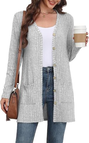 Women's Lightweight Long Sleeve Open Front Cardigan Sweaters with Pockets - Soft Casual Button Down Knit Outwear in Saudi Arabia
