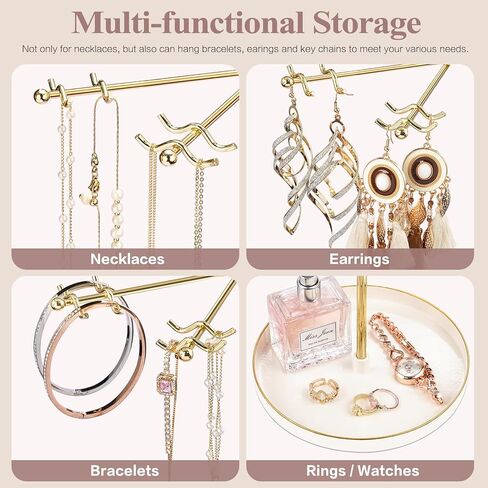 Necklace Holder Jewelry Stand, Rotating Necklace Holder Organizer with 32 Hooks, Metal Spinning Jewelry Display Stand for Long Necklace Earring Bracelet Keychain Tree Stand for Women Gold in Saudi Arabia