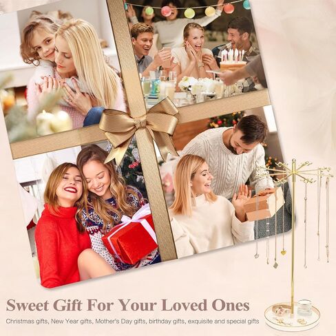 Necklace Holder Jewelry Stand, Rotating Necklace Holder Organizer with 32 Hooks, Metal Spinning Jewelry Display Stand for Long Necklace Earring Bracelet Keychain Tree Stand for Women Gold in Saudi Arabia