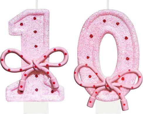 Pink Bow 10th Birthday Candle 3.26 inch Sweet Birthday Number 10 Candle for Cake Toppers Decorations for Showers Wedding Anniversary Celebration Party Supplies in Saudi Arabia