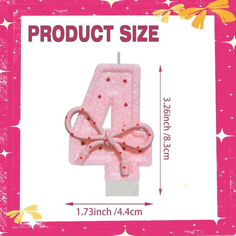 Pink Bow 10th Birthday Candle 3.26 inch Sweet Birthday Number 10 Candle for Cake Toppers Decorations for Showers Wedding Anniversary Celebration Party Supplies in Saudi Arabia
