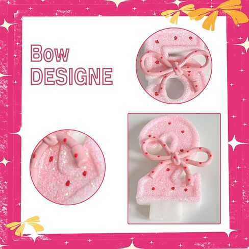 Pink Bow 10th Birthday Candle 3.26 inch Sweet Birthday Number 10 Candle for Cake Toppers Decorations for Showers Wedding Anniversary Celebration Party Supplies in Saudi Arabia